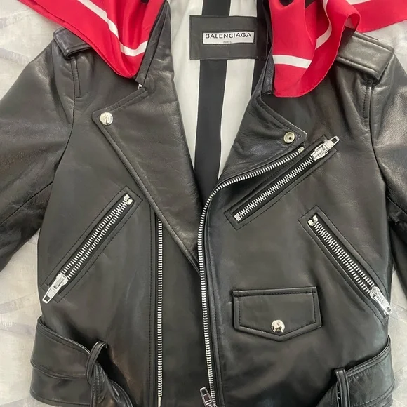 Balenciaga authentic leather scarf moto biker jacket
